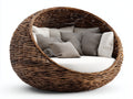 Canapé de jardin - Rotin - 185 x 150 x 135 cm - Naturel-Blanc - Style cocon ovale