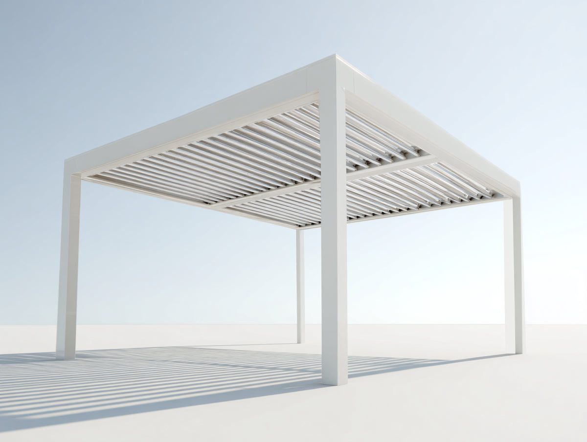 Tonnelle de jardin - Aluminium - 350 x 300 x 255 cm - Blanc - Style pergola contemporaine à lames