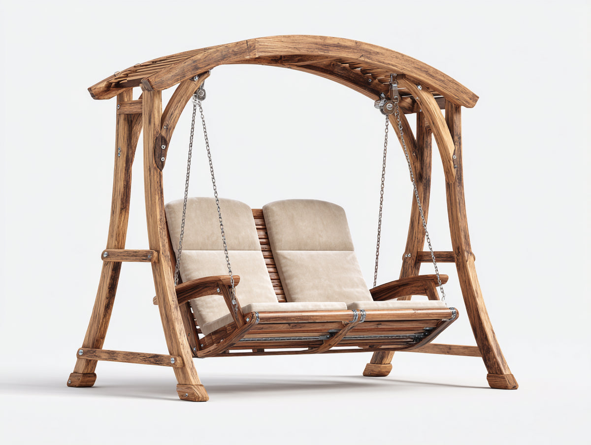 Balancelle de jardin - Bois-Métal-Tissu - 220 x 135 x 205 cm - Bois naturel-Beige - Style naturel