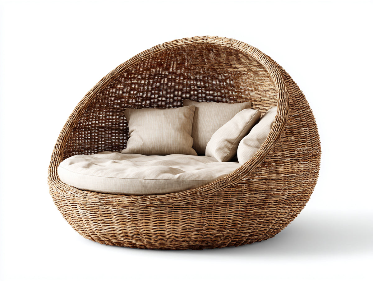 Canapé de jardin - Rotin - 190 x 145 x 145 cm - Naturel-Crème - Style cocon organique