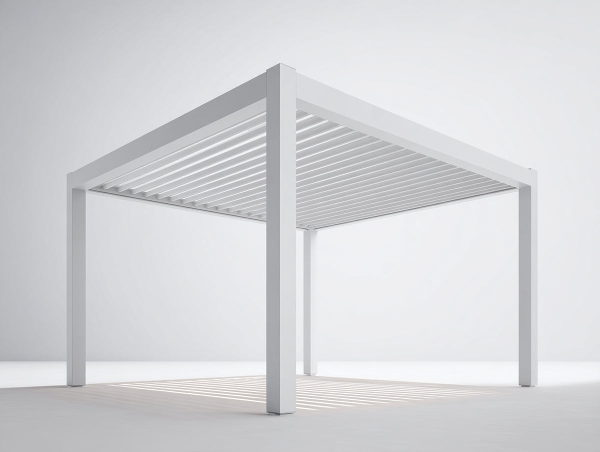 Tonnelle de jardin - Aluminium - 340 x 300 x 250 cm - Blanc - Style pergola contemporaine à lames