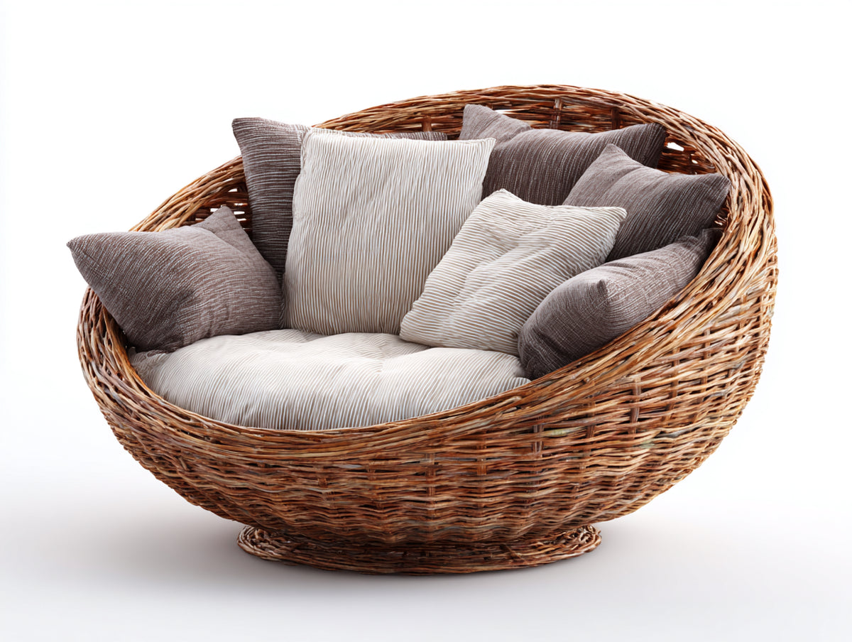 Canapé de jardin - Rotin - 180 x 150 x 100 cm - Naturel-Beige - Style lounge arrondi