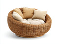 Canapé de jardin - Rotin-Bois - 180 x 150 x 95 cm - Naturel-Beige - Style lounge circulaire