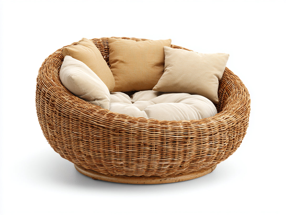 Canapé de jardin - Rotin-Bois - 180 x 150 x 95 cm - Naturel-Beige - Style lounge circulaire
