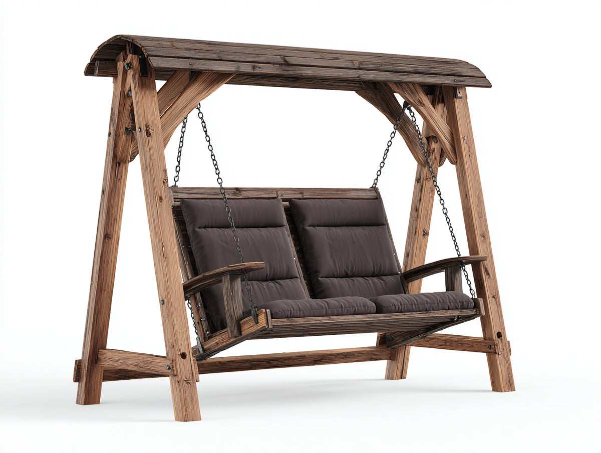 Balancelle de jardin - Bois-Métal-Tissu - 220 x 135 x 200 cm - Bois naturel-Marron foncé - Style rustique