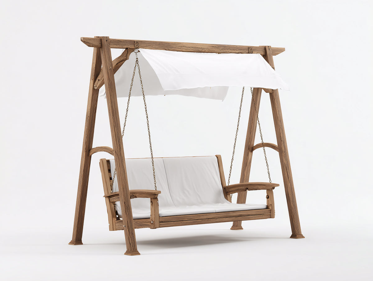 Balancelle de jardin - Bois-Métal-Tissu - 215 x 130 x 200 cm - Bois naturel-Blanc - Style naturel
