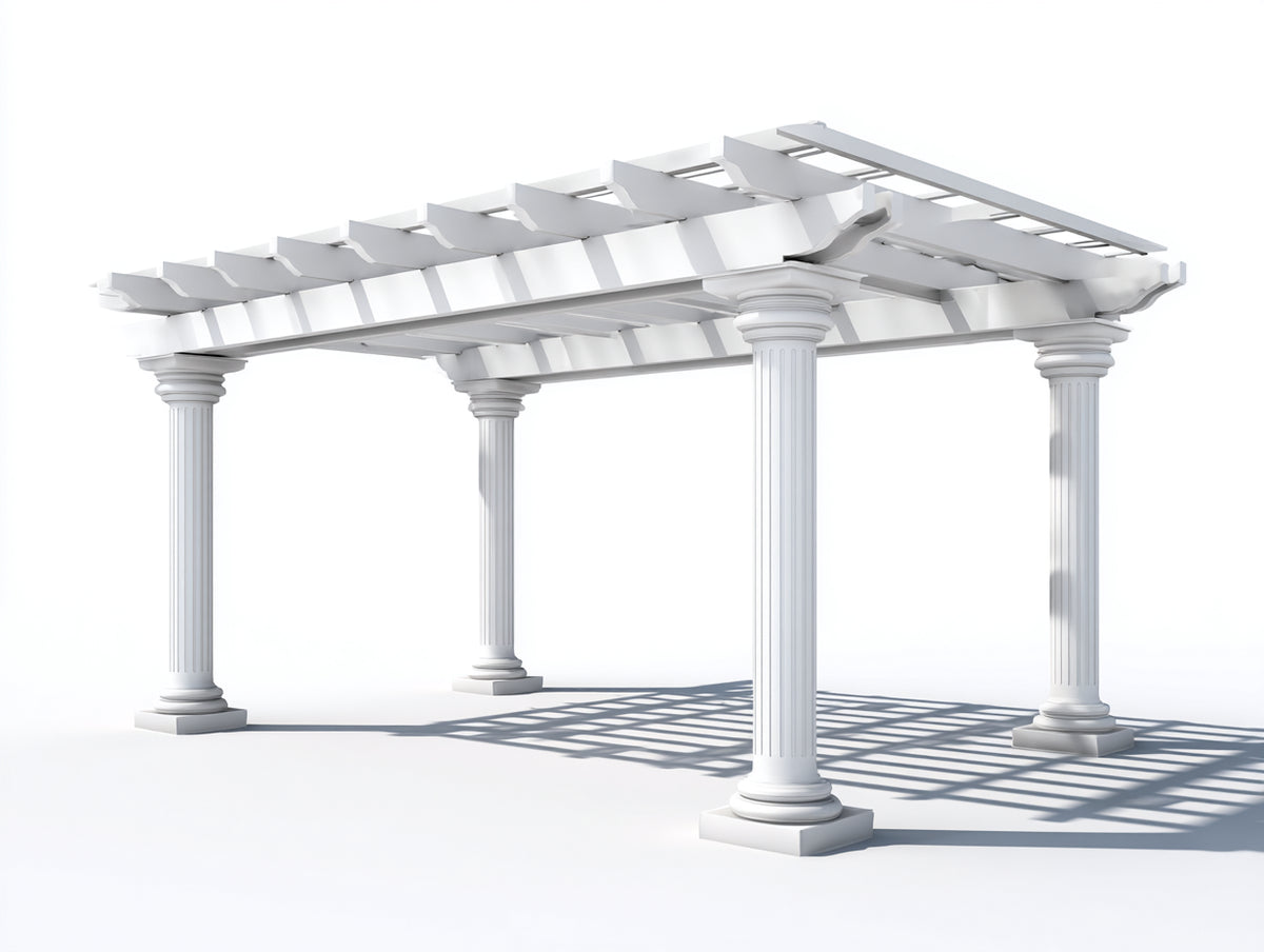 Tonnelle de jardin - Bois - 340 x 320 x 290 cm - Blanc - Style pergola classique à colonnes