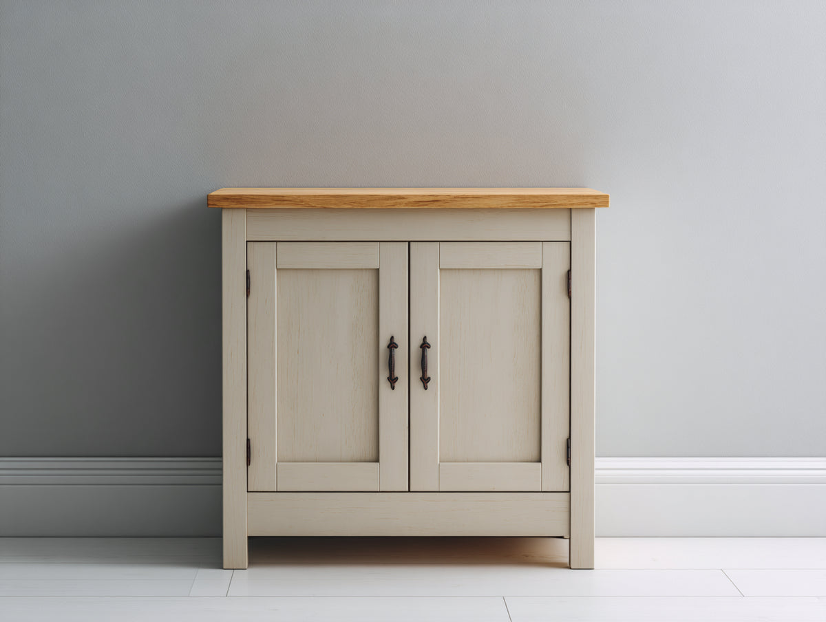 Buffet - Bois-Métal - 95 x 40 x 95 cm - Blanc cassé-Bois naturel - Style campagne