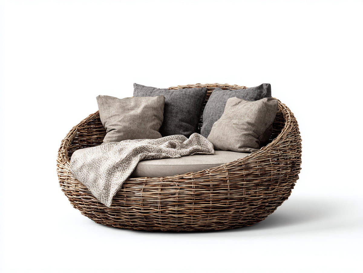 Canapé de jardin - Rotin - 185 x 150 x 90 cm - Naturel-Beige - Style lounge arrondi