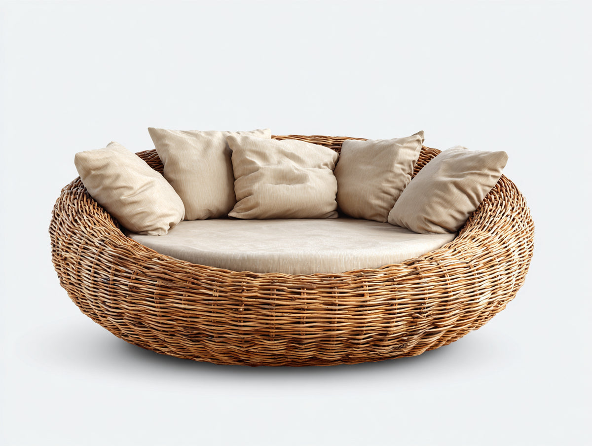 Canapé de jardin - Rotin - 190 x 155 x 90 cm - Naturel-Beige - Style lounge circulaire