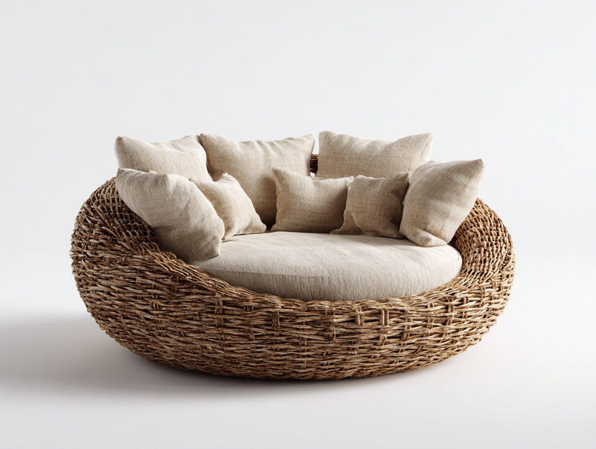 Canapé de jardin - Rotin - 185 x 155 x 85 cm - Naturel-Beige - Style lounge circulaire
