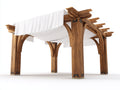 Tonnelle de jardin - Bois-Toile-Métal - 360 x 300 x 270 cm - Marron-Blanc - Style rustique à toit drapé