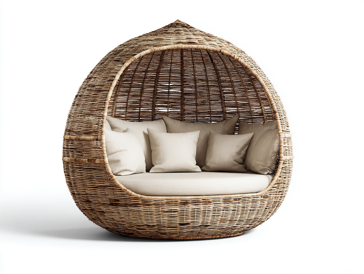 Canapé de jardin - Rotin - 190 x 145 x 180 cm - Naturel-Beige - Style cocon ogival