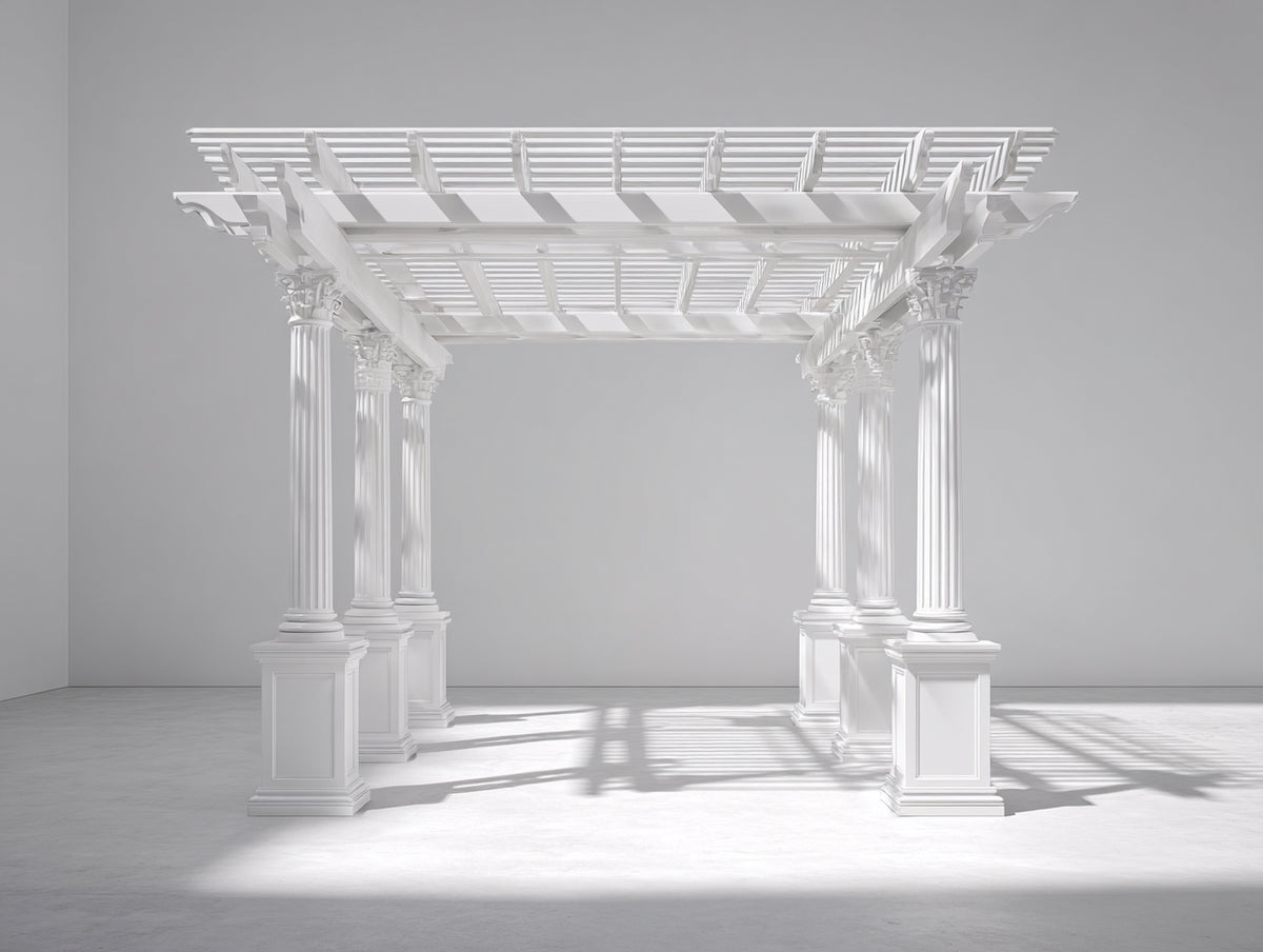 Tonnelle de jardin - Bois - 320 x 300 x 280 cm - Blanc - Style pergola classique à colonnes