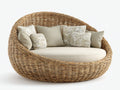 Canapé de jardin - Rotin - 180 x 120 x 90 cm - Beige-Naturel - Style bohème arrondi