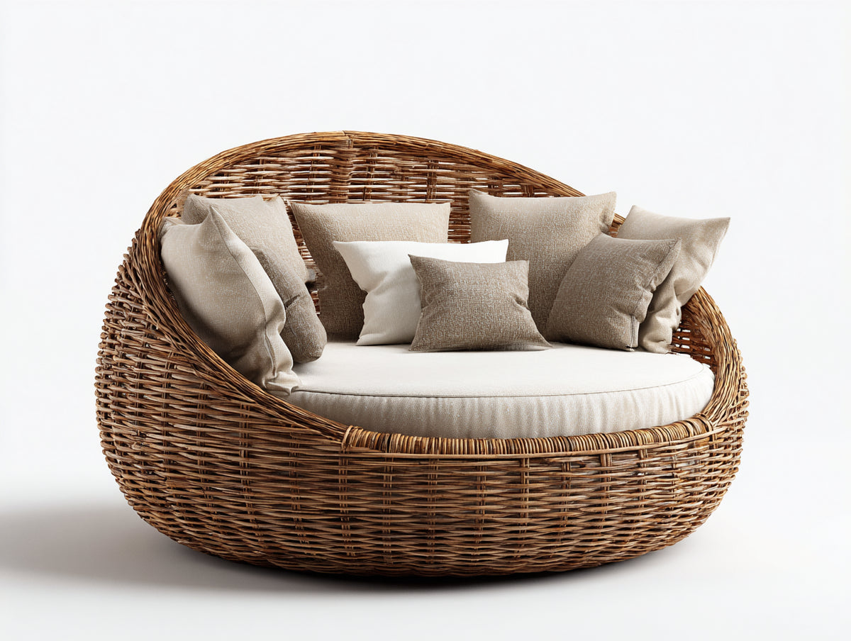 Canapé de jardin - Rotin - 195 x 150 x 105 cm - Naturel-Beige - Style lounge enveloppant